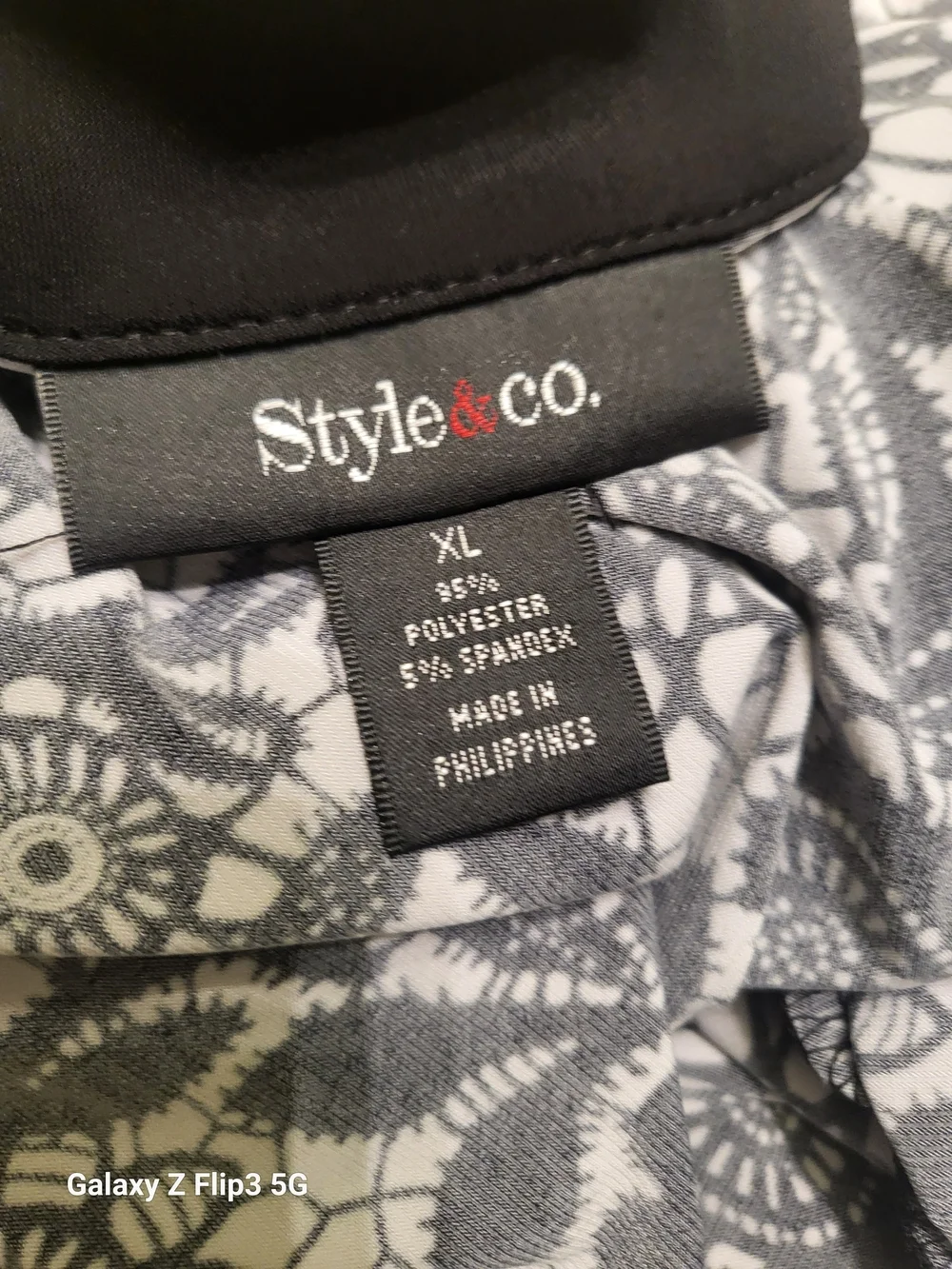 Style & Co. Black and White Floral Split-Neck Tunic XL Pre-owned